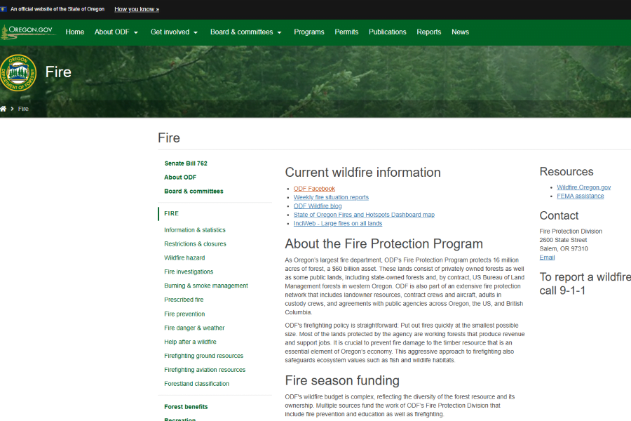 Fire Protection Program Oregon